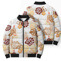 Brown Aloha Hawaiian Bomber Puffer Jacket Monstera Hibiscus Tropical Pattern LT19 - Polynesian Pride