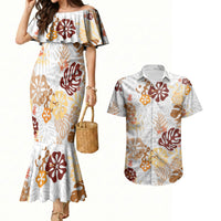 Brown Aloha Hawaiian Couples Matching Mermaid Dress and Hawaiian Shirt Monstera Hibiscus Tropical Pattern LT19 Brown - Polynesian Pride