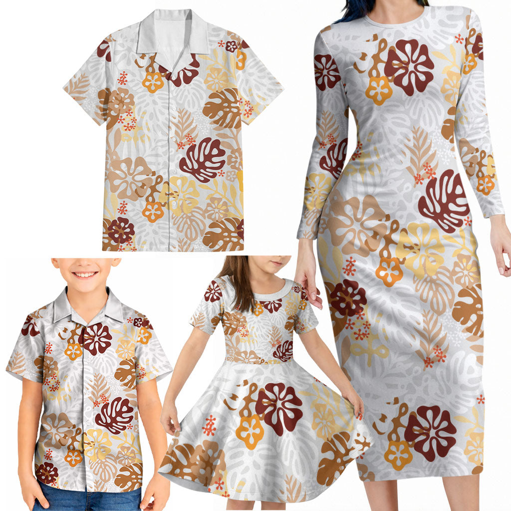Brown Aloha Hawaiian Family Matching Long Sleeve Bodycon Dress and Hawaiian Shirt Monstera Hibiscus Tropical Pattern