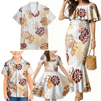 Brown Aloha Hawaiian Family Matching Mermaid Dress and Hawaiian Shirt Monstera Hibiscus Tropical Pattern LT19 - Polynesian Pride