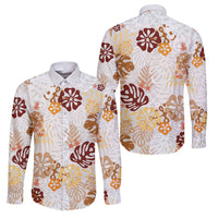 Brown Aloha Hawaiian Family Matching Mermaid Dress and Hawaiian Shirt Monstera Hibiscus Tropical Pattern LT19 Dad's Shirt - Long Sleeve Brown - Polynesian Pride
