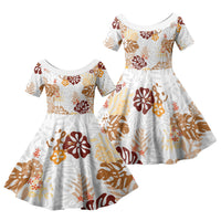 Brown Aloha Hawaiian Family Matching Mermaid Dress and Hawaiian Shirt Monstera Hibiscus Tropical Pattern LT19 Daughter's Dress Brown - Polynesian Pride