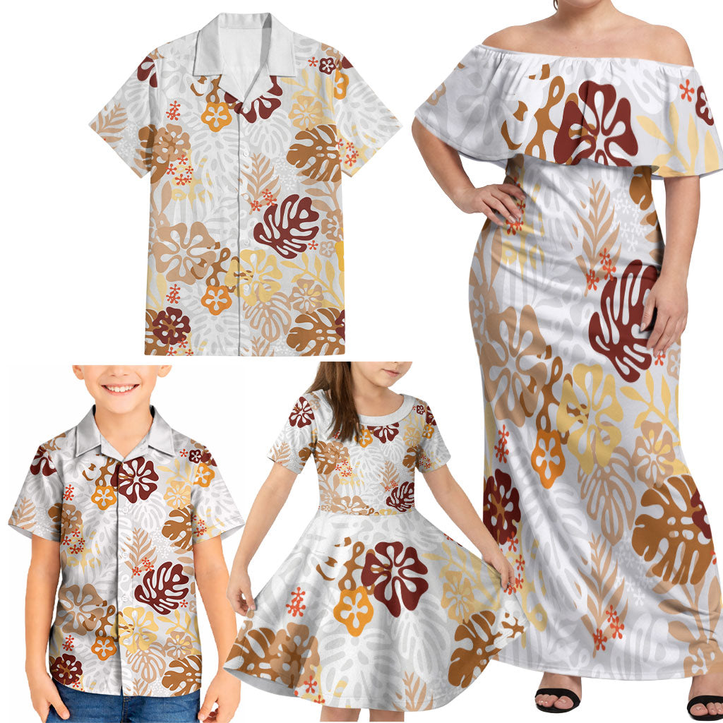Brown Aloha Hawaiian Family Matching Off Shoulder Maxi Dress and Hawaiian Shirt Monstera Hibiscus Tropical Pattern LT19 - Polynesian Pride