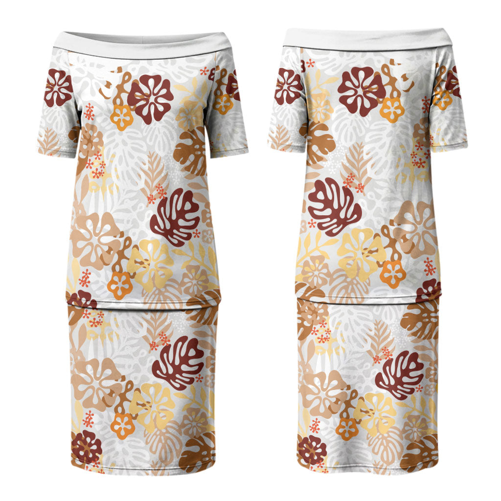 Brown Aloha Hawaiian Family Matching Puletasi and Hawaiian Shirt Monstera Hibiscus Tropical Pattern