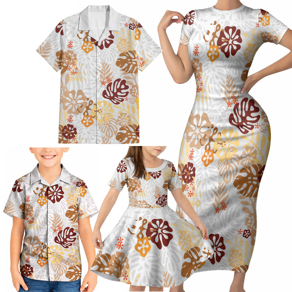 Brown Aloha Hawaiian Family Matching Short Sleeve Bodycon Dress and Hawaiian Shirt Monstera Hibiscus Tropical Pattern LT19 - Polynesian Pride