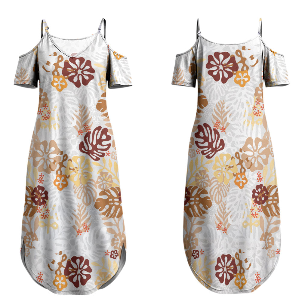 Brown Aloha Hawaiian Family Matching Summer Maxi Dress and Hawaiian Shirt Monstera Hibiscus Tropical Pattern LT19 Mom's Dress Brown - Polynesian Pride