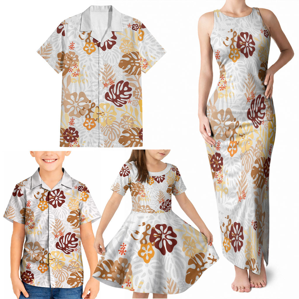Brown Aloha Hawaiian Family Matching Tank Maxi Dress and Hawaiian Shirt Monstera Hibiscus Tropical Pattern LT19 - Polynesian Pride