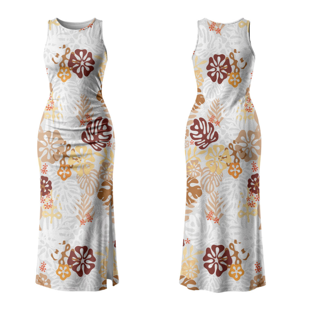 Brown Aloha Hawaiian Family Matching Tank Maxi Dress and Hawaiian Shirt Monstera Hibiscus Tropical Pattern LT19 Mom's Dress Brown - Polynesian Pride