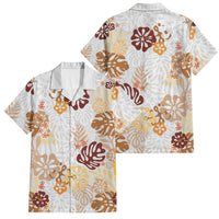 Brown Aloha Hawaiian Family Matching Tank Maxi Dress and Hawaiian Shirt Monstera Hibiscus Tropical Pattern LT19 Dad's Shirt - Short Sleeve Brown - Polynesian Pride