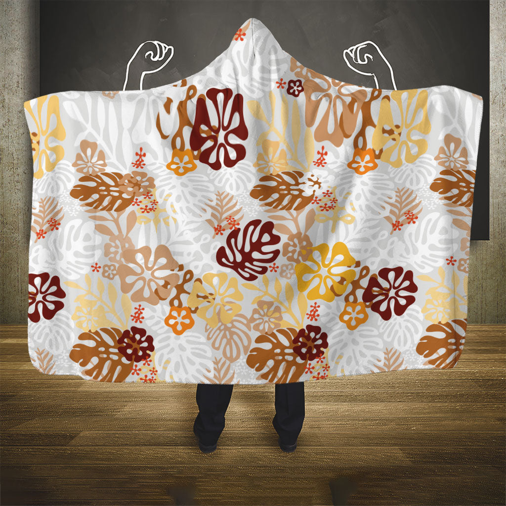 Brown Aloha Hawaiian Hooded Blanket Monstera Hibiscus Tropical Pattern LT19 - Polynesian Pride