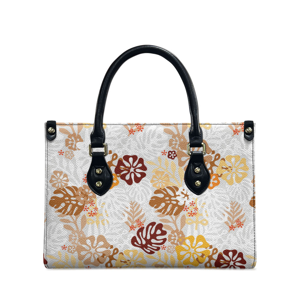Brown Aloha Hawaiian Leather Bag Monstera Hibiscus Tropical Pattern LT19 - Polynesian Pride
