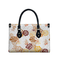 Brown Aloha Hawaiian Leather Bag Monstera Hibiscus Tropical Pattern LT19 - Polynesian Pride