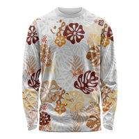 Brown Aloha Hawaiian Long Sleeve Shirt Monstera Hibiscus Tropical Pattern LT19 Unisex Brown - Polynesian Pride