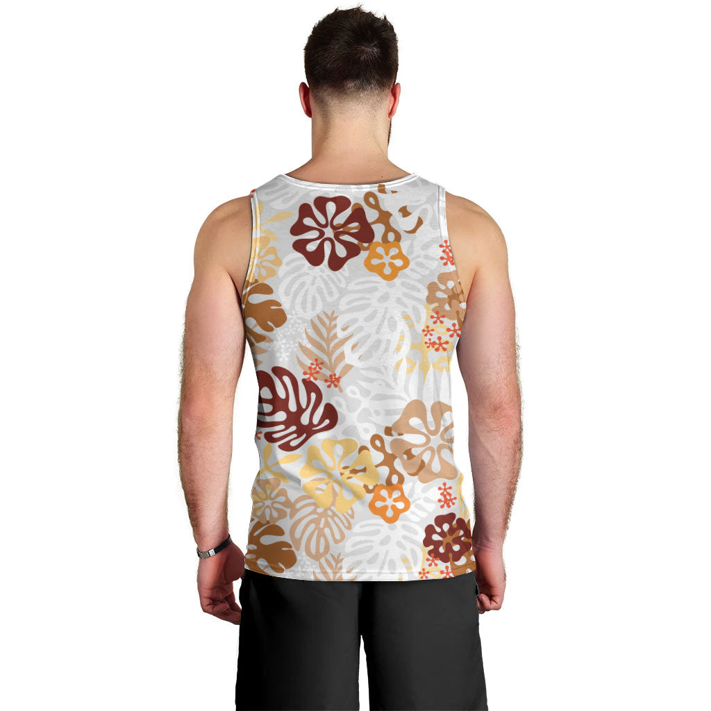 Brown Aloha Hawaiian Men Tank Top Monstera Hibiscus Tropical Pattern LT19 - Polynesian Pride