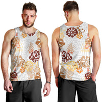 Brown Aloha Hawaiian Men Tank Top Monstera Hibiscus Tropical Pattern LT19 - Polynesian Pride
