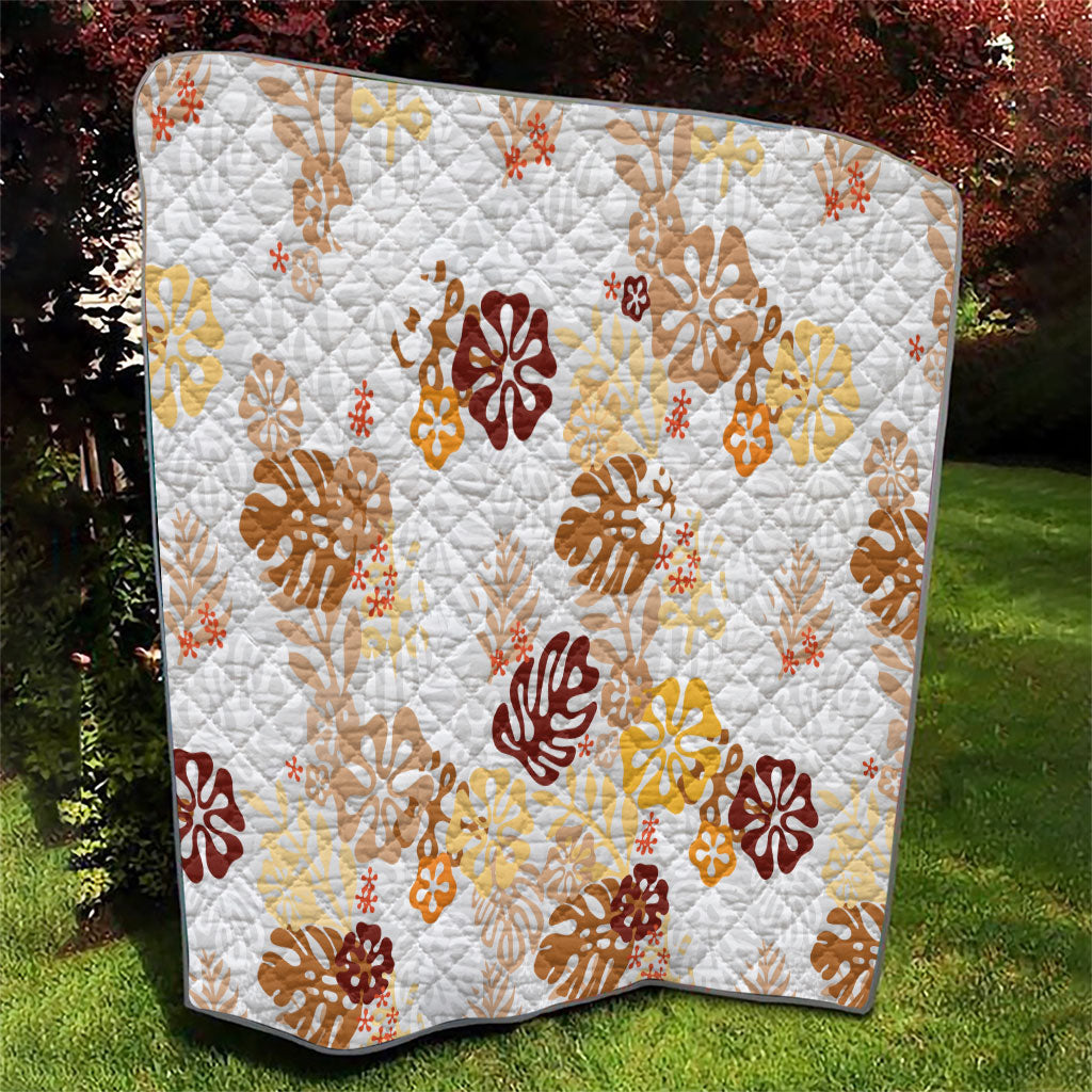 Brown Aloha Hawaiian Quilt Monstera Hibiscus Tropical Pattern LT19 - Polynesian Pride