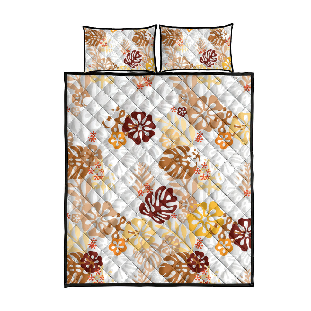Brown Aloha Hawaiian Quilt Bed Set Monstera Hibiscus Tropical Pattern LT19 - Polynesian Pride