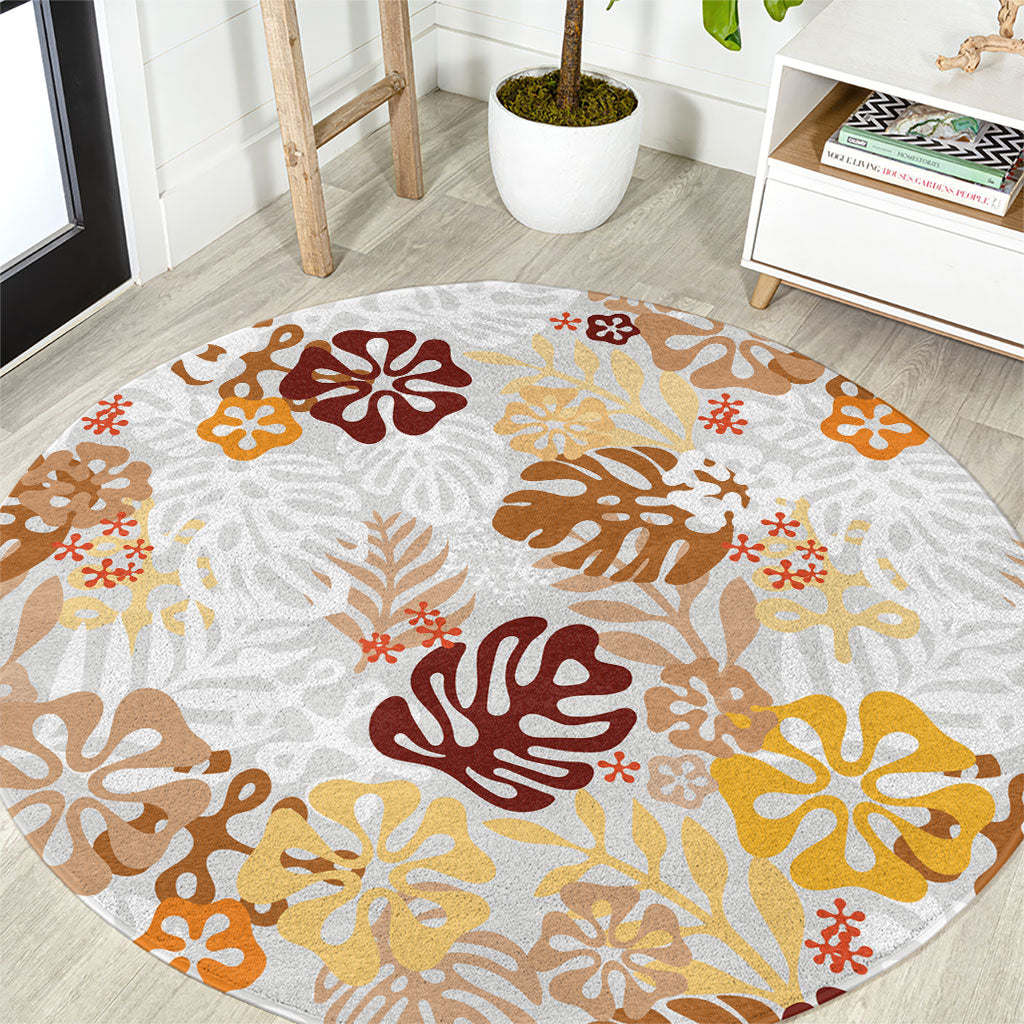 Brown Aloha Hawaiian Round Carpet Monstera Hibiscus Tropical Pattern LT19 Brown - Polynesian Pride