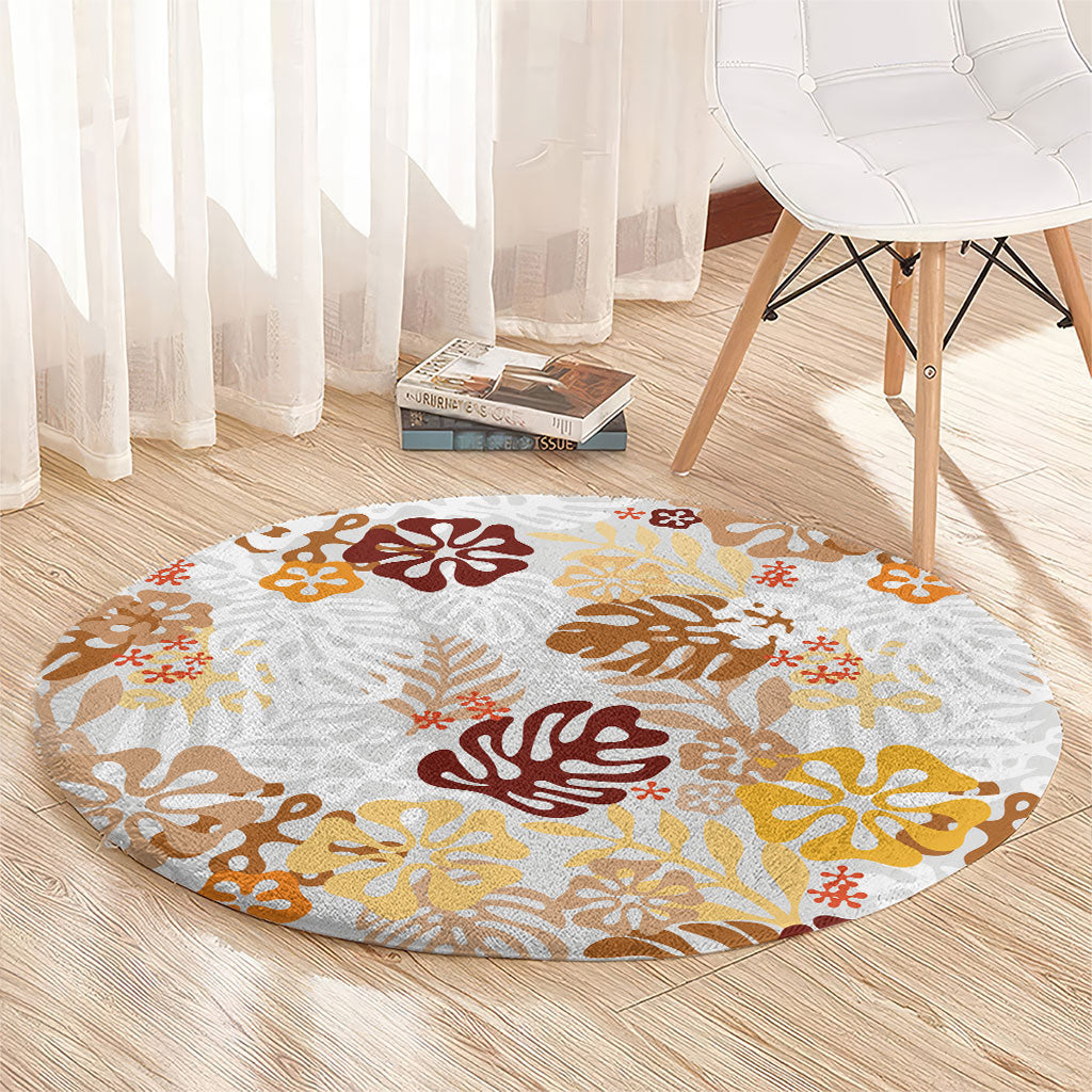 Brown Aloha Hawaiian Round Carpet Monstera Hibiscus Tropical Pattern LT19 - Polynesian Pride
