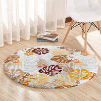 Brown Aloha Hawaiian Round Carpet Monstera Hibiscus Tropical Pattern LT19 - Polynesian Pride