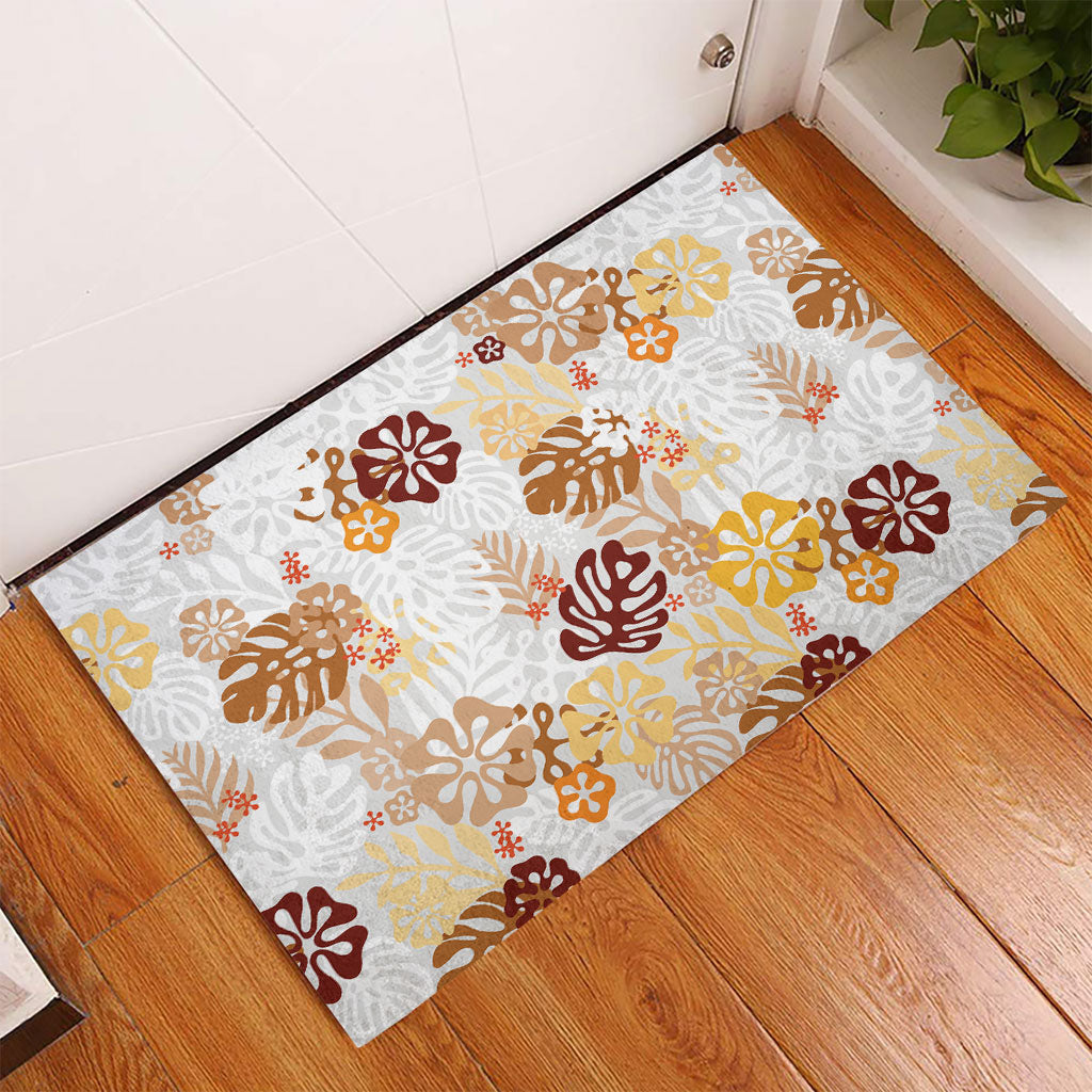 Brown Aloha Hawaiian Rubber Doormat Monstera Hibiscus Tropical Pattern LT19 - Polynesian Pride