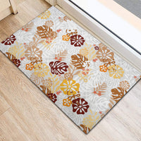 Brown Aloha Hawaiian Rubber Doormat Monstera Hibiscus Tropical Pattern LT19 - Polynesian Pride