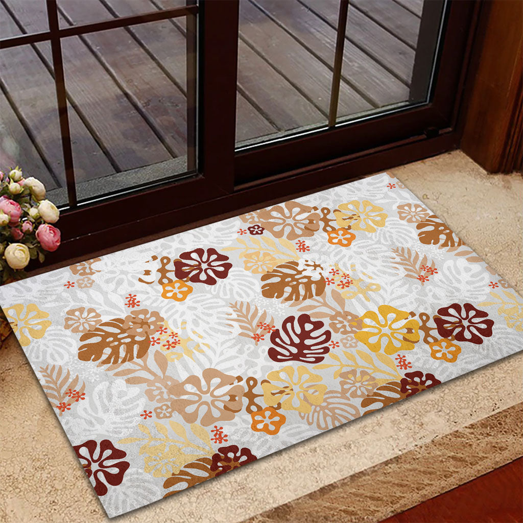 Brown Aloha Hawaiian Rubber Doormat Monstera Hibiscus Tropical Pattern LT19 - Polynesian Pride