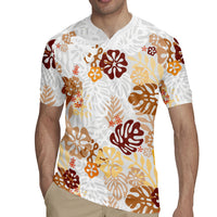 Brown Aloha Hawaiian Rugby Jersey Monstera Hibiscus Tropical Pattern LT19 - Polynesian Pride