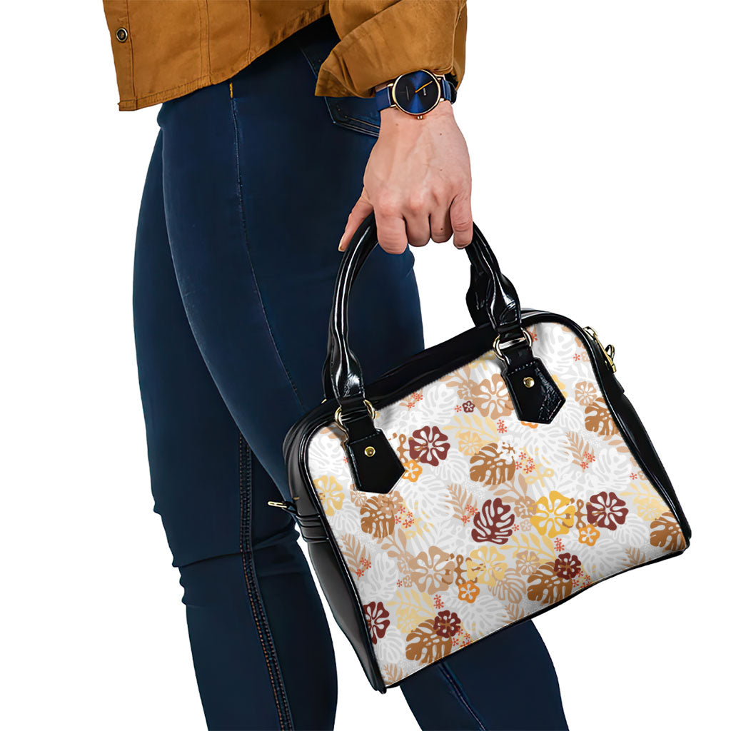 Brown Aloha Hawaiian Shoulder Handbag Monstera Hibiscus Tropical Pattern LT19 - Polynesian Pride