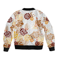 Brown Aloha Hawaiian Sleeve Zip Bomber Jacket Monstera Hibiscus Tropical Pattern LT19 - Polynesian Pride