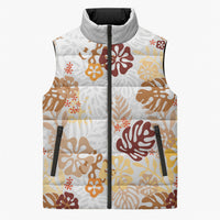 Brown Aloha Hawaiian Sleeveless Puffer Jacket Monstera Hibiscus Tropical Pattern LT19 Unisex Brown - Polynesian Pride