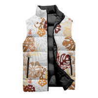 Brown Aloha Hawaiian Sleeveless Puffer Jacket Monstera Hibiscus Tropical Pattern LT19 - Polynesian Pride