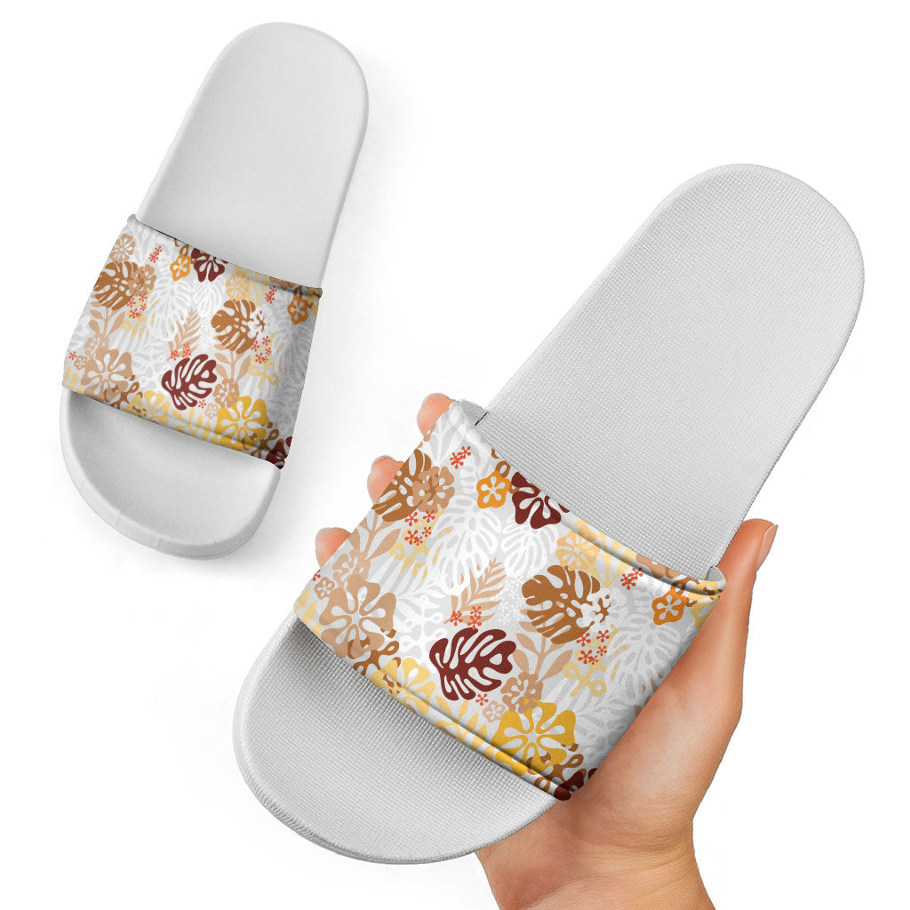 Brown Aloha Hawaiian Slide Sandals Monstera Hibiscus Tropical Pattern LT19 - Polynesian Pride