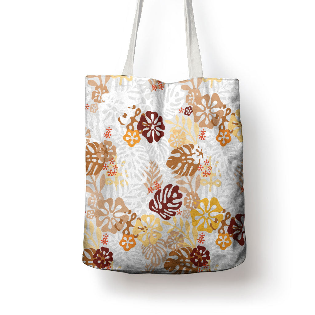 Brown Aloha Hawaiian Tote Bag Monstera Hibiscus Tropical Pattern LT19 - Polynesian Pride