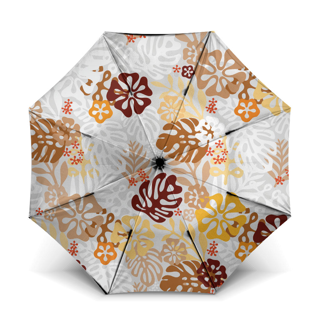 Brown Aloha Hawaiian Umbrella Monstera Hibiscus Tropical Pattern LT19 One Size Folded 11.42 inch Opened Diameter 37.4 inch Brown - Polynesian Pride