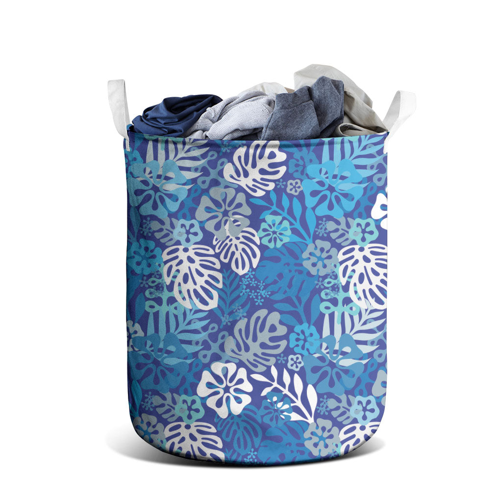 Blue Aloha Hawaiian Laundry Basket Monstera Hibiscus Tropical Pattern LT19 - Polynesian Pride