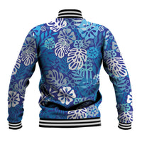 Blue Aloha Hawaiian Baseball Jacket Monstera Hibiscus Tropical Pattern LT19 - Polynesian Pride