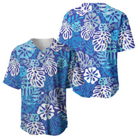 Blue Aloha Hawaiian Baseball Jersey Monstera Hibiscus Tropical Pattern LT19 - Polynesian Pride