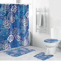 Blue Aloha Hawaiian Bathroom Set Monstera Hibiscus Tropical Pattern LT19 Bathroom Set (4 pcs) Blue - Polynesian Pride
