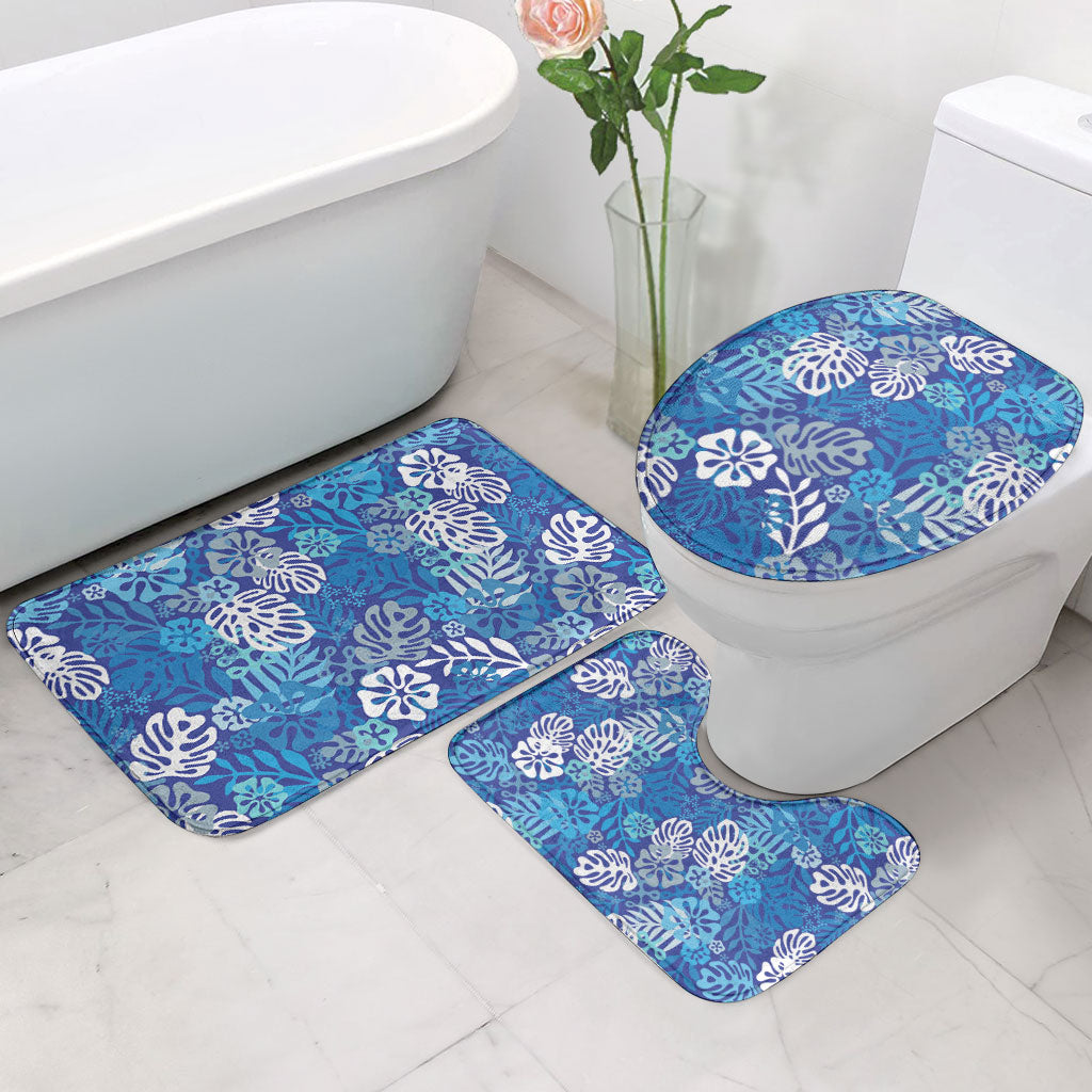 Blue Aloha Hawaiian Bathroom Set Monstera Hibiscus Tropical Pattern LT19 - Polynesian Pride