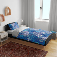 Blue Aloha Hawaiian Bedding Set Monstera Hibiscus Tropical Pattern