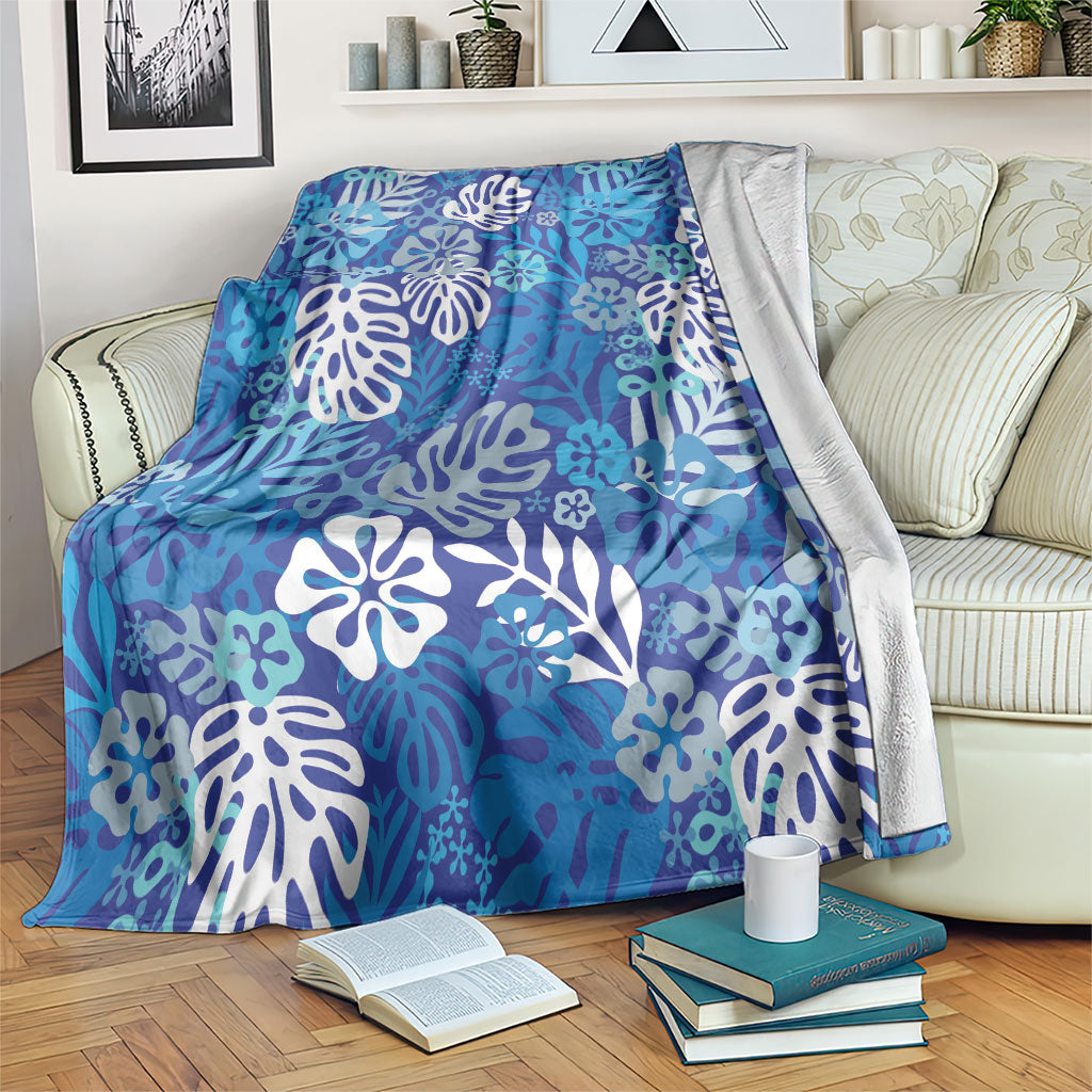 Blue Aloha Hawaiian Blanket Monstera Hibiscus Tropical Pattern LT19 Blue - Polynesian Pride