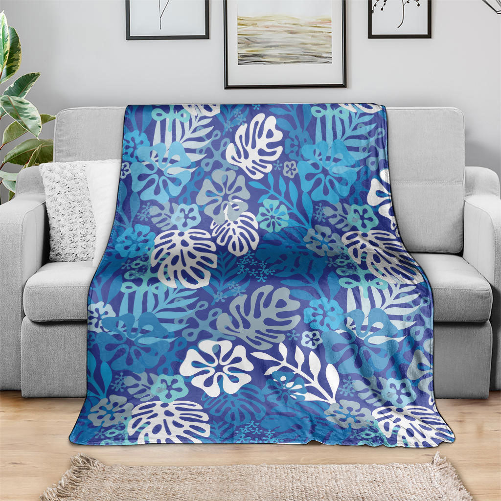 Blue Aloha Hawaiian Blanket Monstera Hibiscus Tropical Pattern LT19 - Polynesian Pride