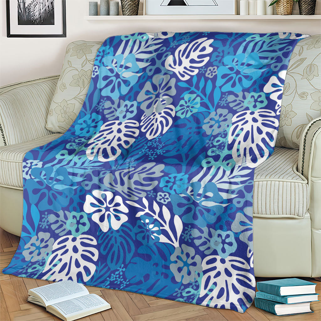 Blue Aloha Hawaiian Blanket Monstera Hibiscus Tropical Pattern LT19 - Polynesian Pride