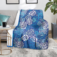 Blue Aloha Hawaiian Blanket Monstera Hibiscus Tropical Pattern LT19 - Polynesian Pride