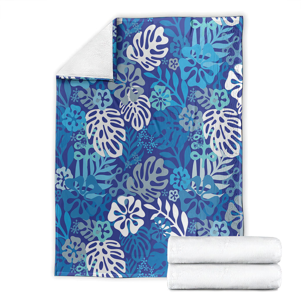 Blue Aloha Hawaiian Blanket Monstera Hibiscus Tropical Pattern LT19 - Polynesian Pride