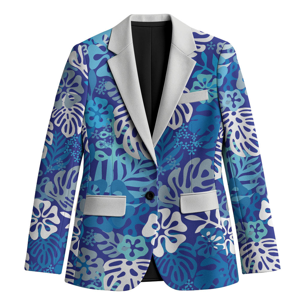 Blue Aloha Hawaiian Blazer Monstera Hibiscus Tropical Pattern LT19 Unisex Blue - Polynesian Pride