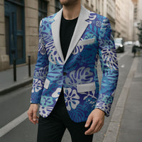 Blue Aloha Hawaiian Blazer Monstera Hibiscus Tropical Pattern LT19 - Polynesian Pride