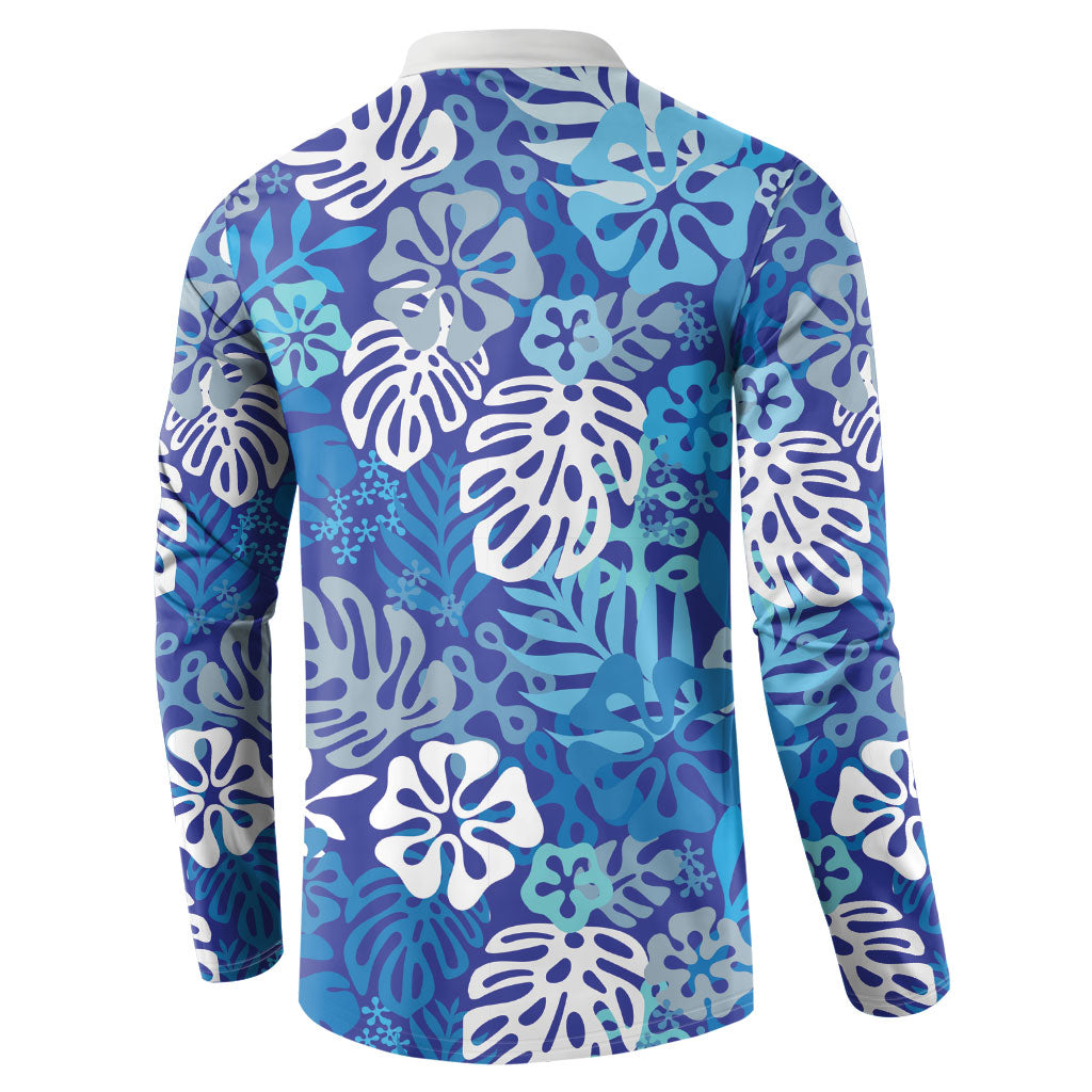 Blue Aloha Hawaiian Button Sweatshirt Monstera Hibiscus Tropical Pattern LT19 - Polynesian Pride