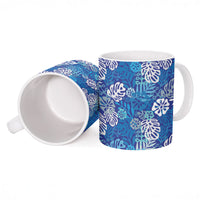 Blue Aloha Hawaiian Ceramic Mug Monstera Hibiscus Tropical Pattern LT19 - Polynesian Pride